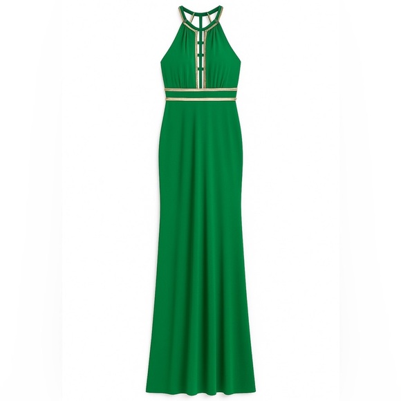 Xscape Dresses & Skirts - Xscape Emerald Green Beaded Prom Dress Formal Evening Gown Halter Black Tie Sz 2